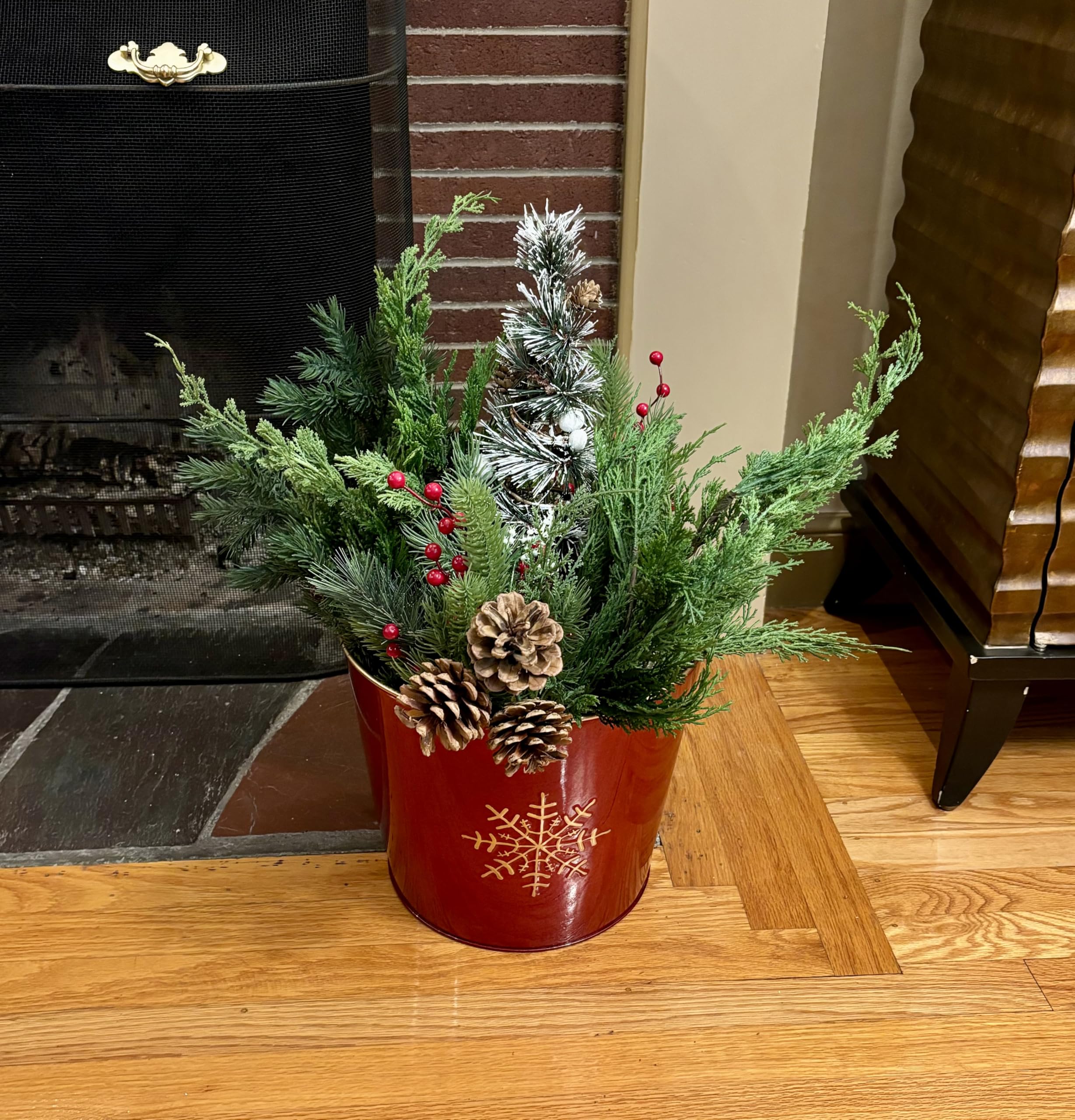Amazon.com: Red Galvanized Metal Christmas Planter Bucket with